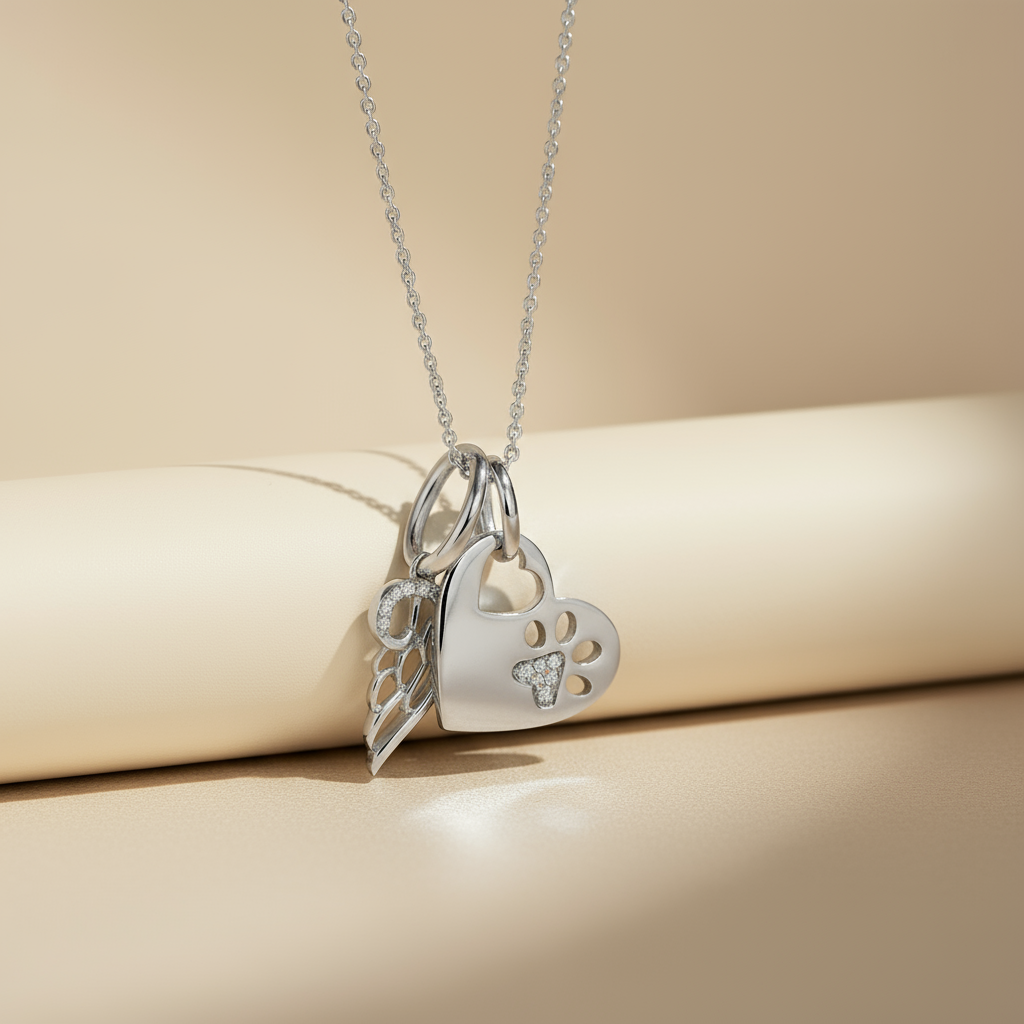 Paw Print Heart Angel Wing Pendant Necklace
