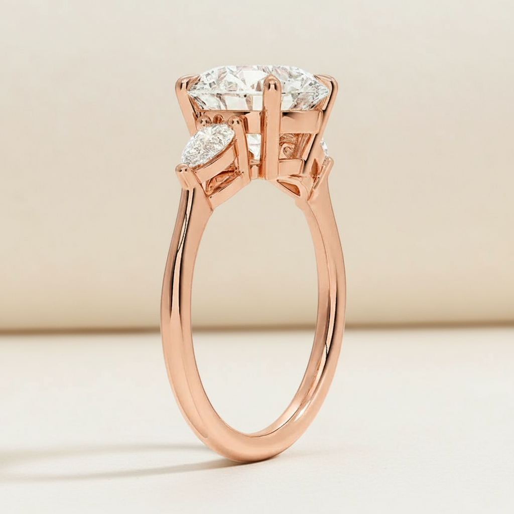 Pear Cut Three Stone Moissanite Diamond Ring