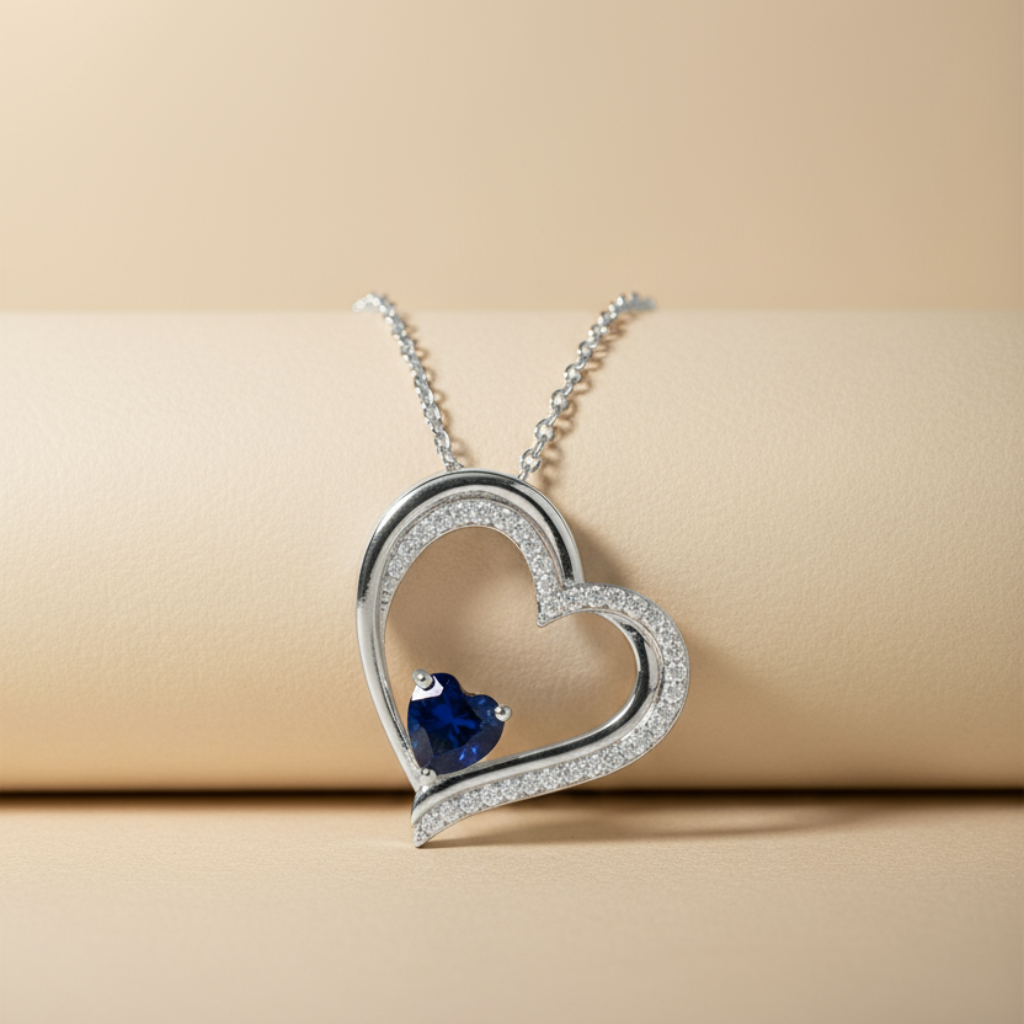Blue Sapphire Side Heart Pendant Necklace