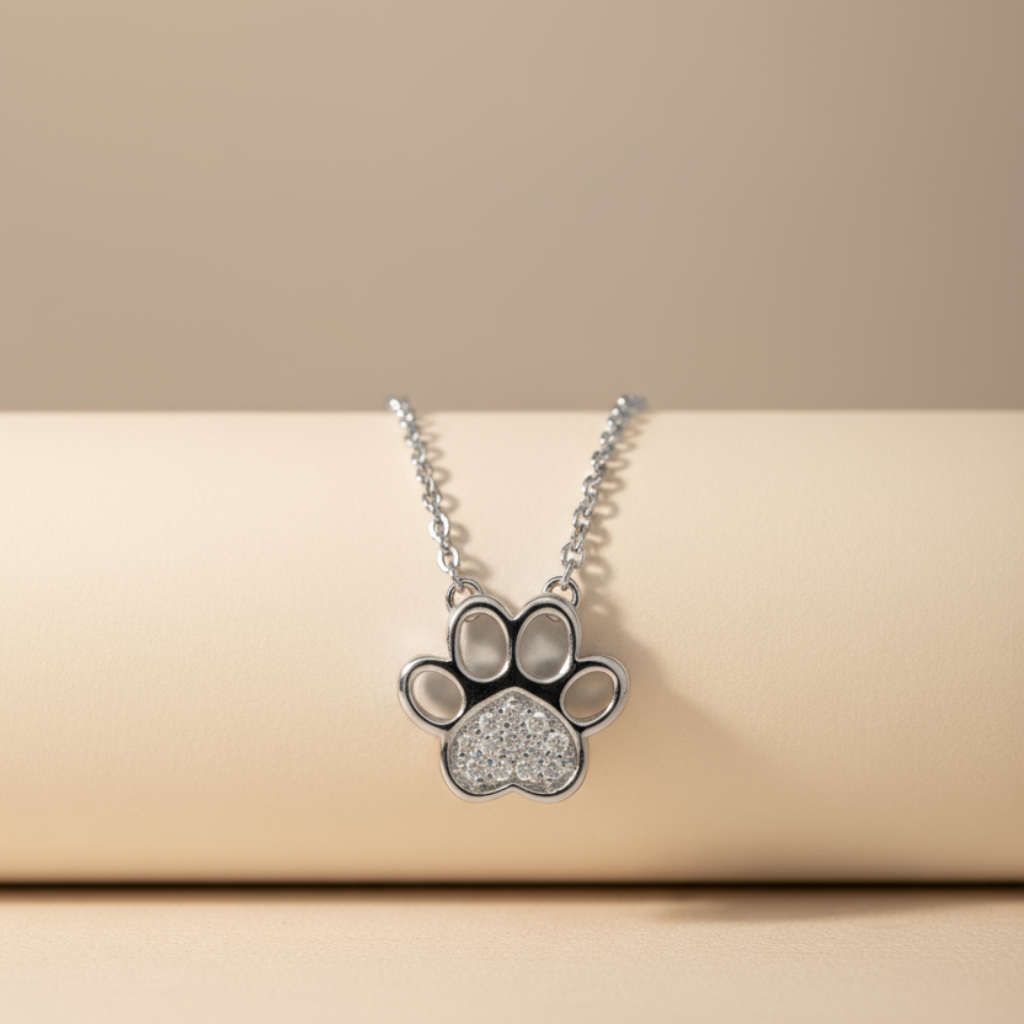 Accent Heart Paw Print Pendant Necklace