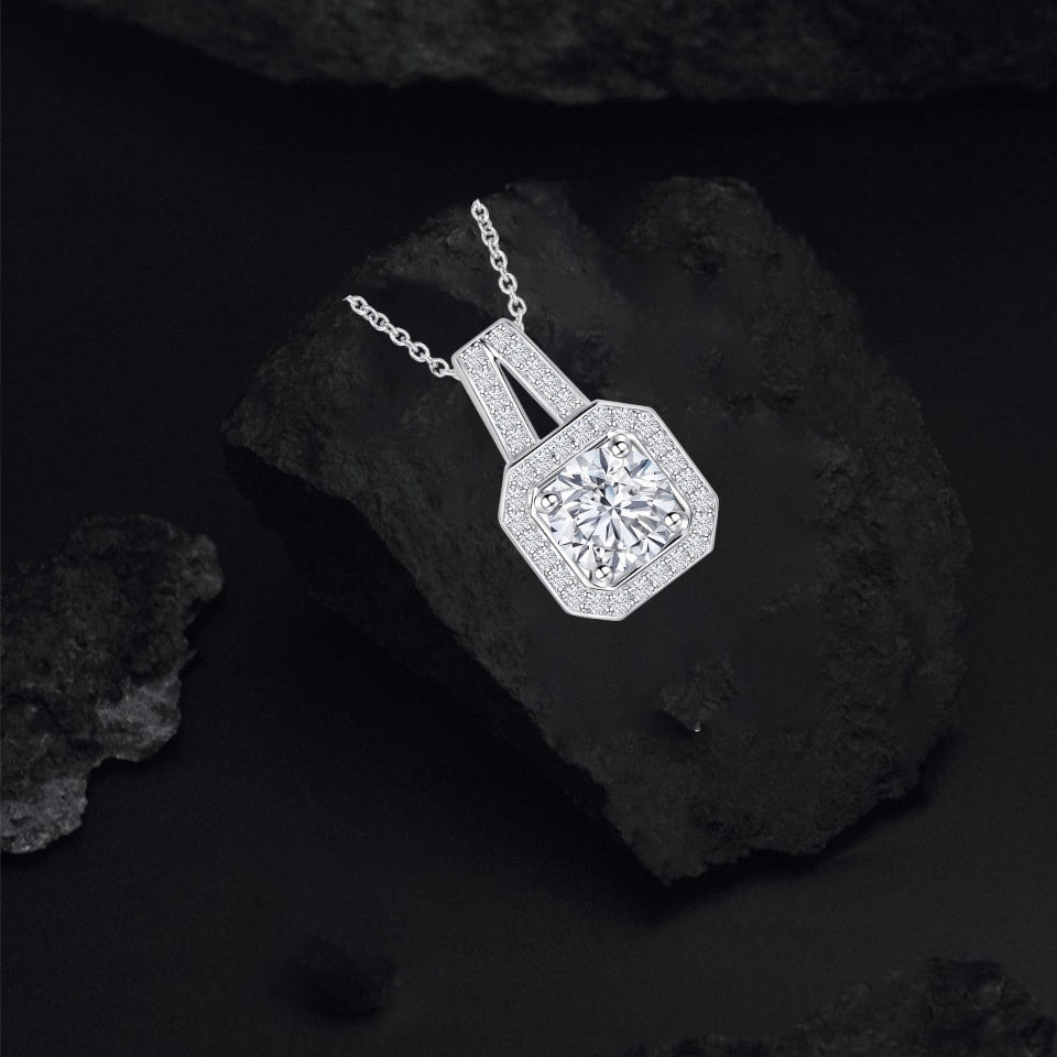 Cushion Cut Halo Pendant Necklace