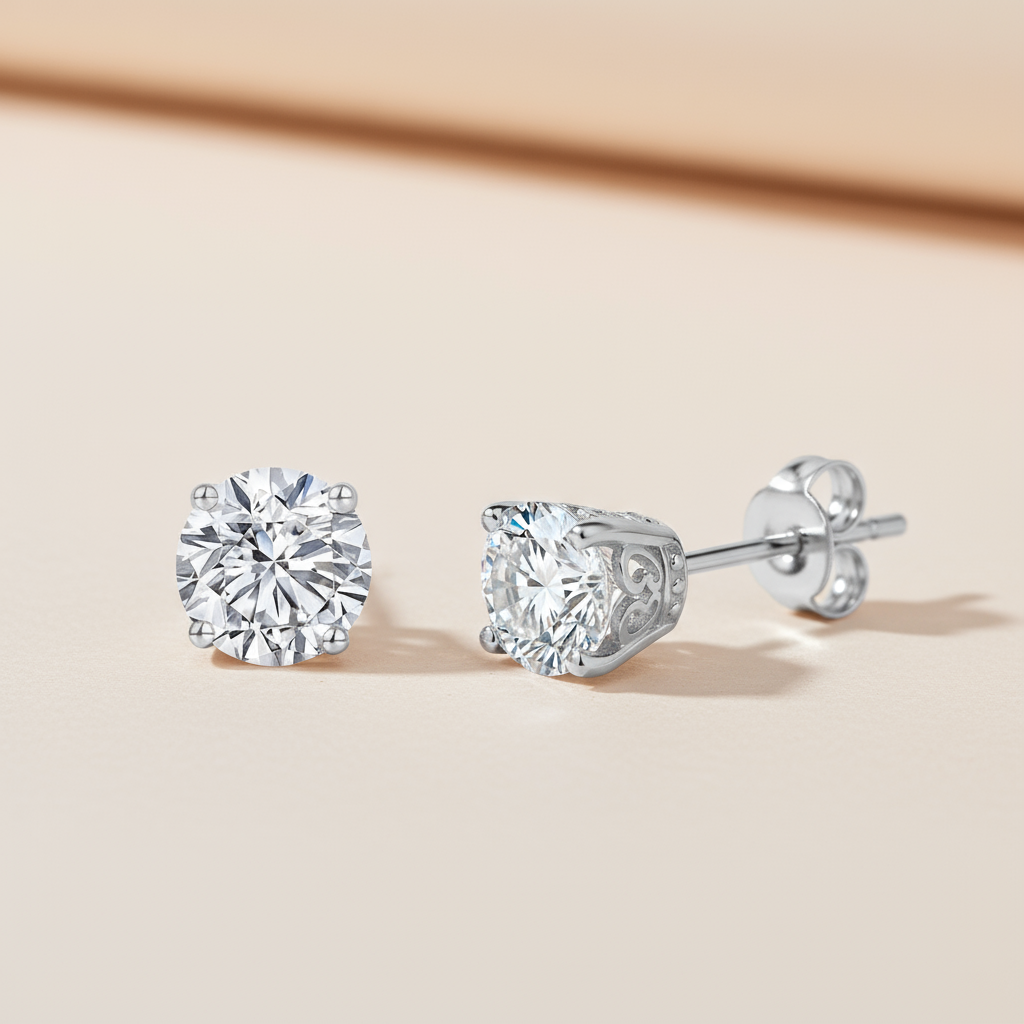 Round Vintage Moissanite Diamond Solitaire Stud