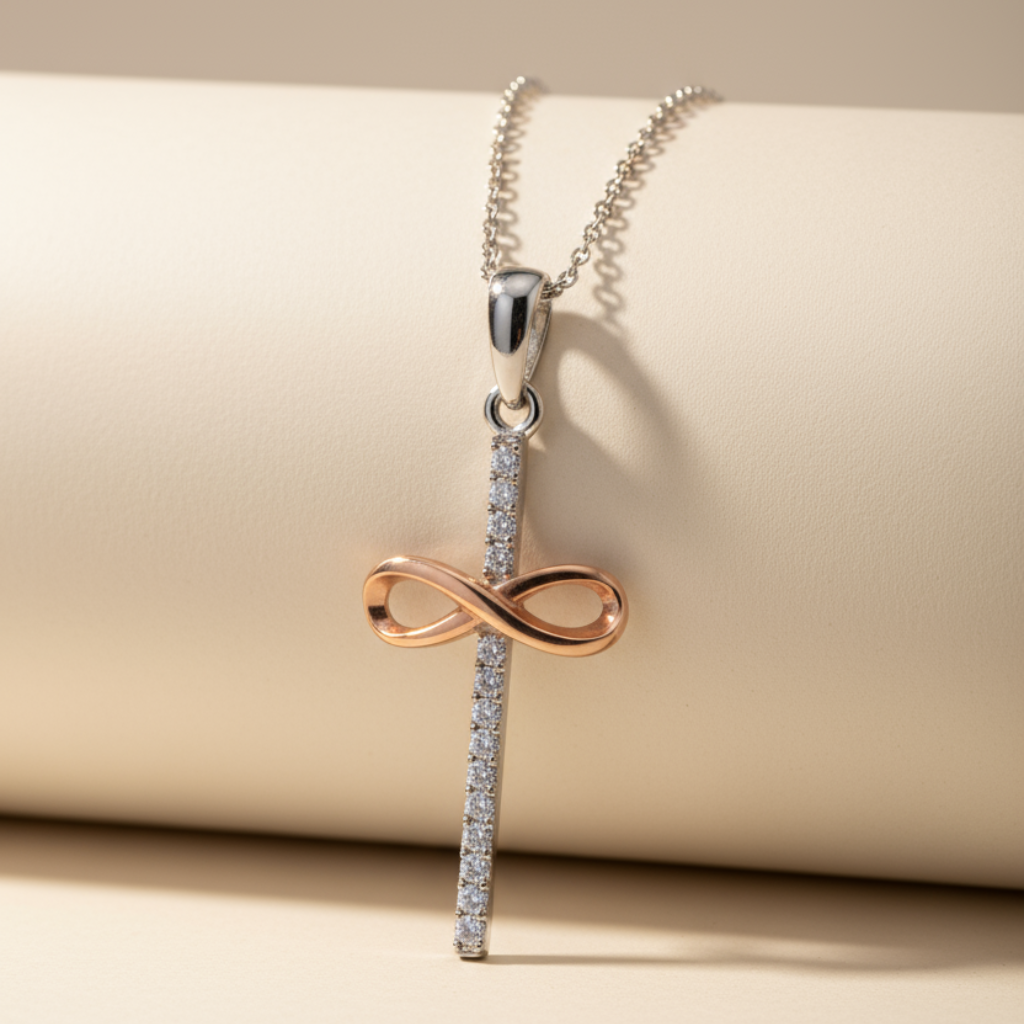 Two Tone Infinity Cross Pendant Necklace