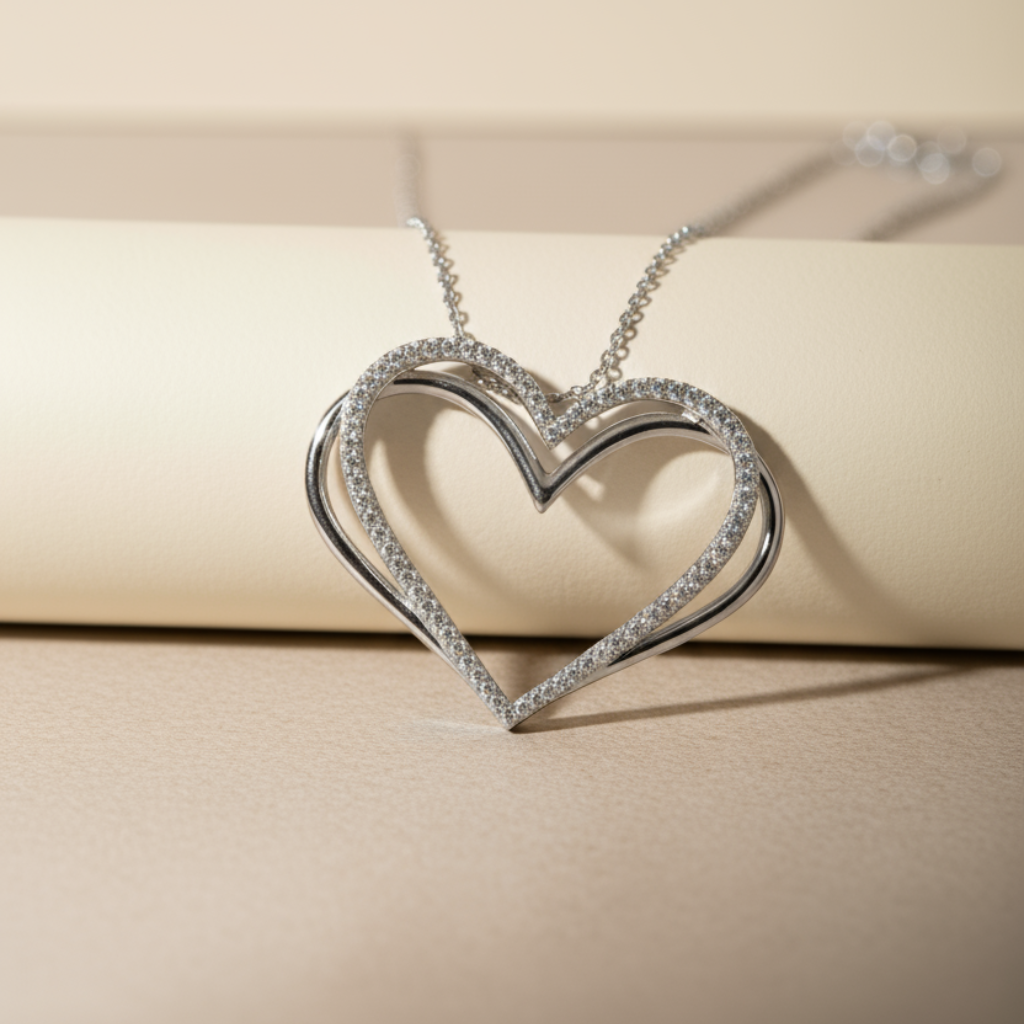 Crossover Double Heart Pendant Necklace