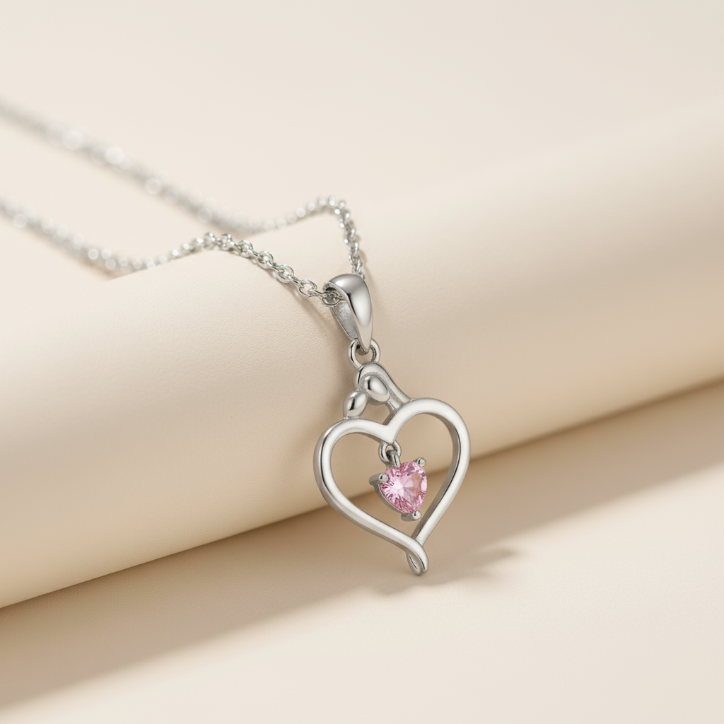 Mom Baby Heart Pendant Necklace