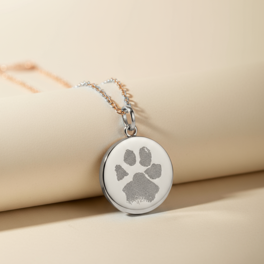 Paw Print Disc Pendant Necklace