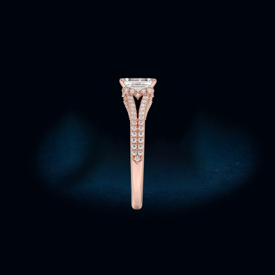 Emerald Moissanite Split Shank Ring