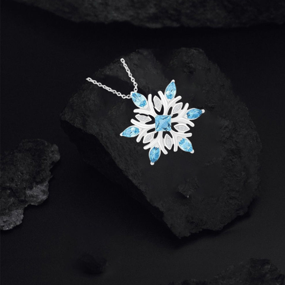Aquamarine Snowflake Pendant Necklace