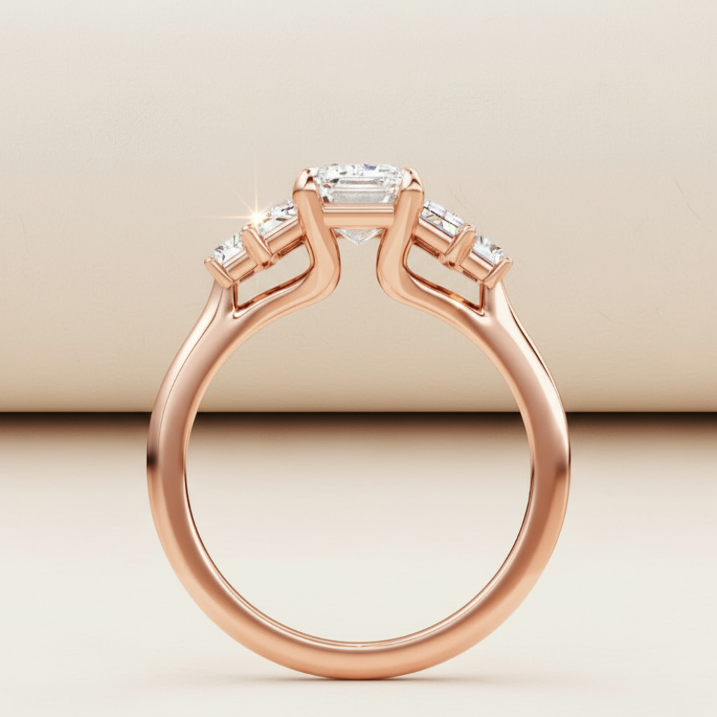 Emerald Five Stone Moissanite Diamond Ring