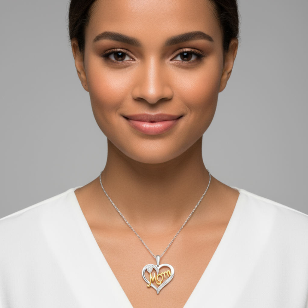 Double Heart Outline Mom Pendant Necklace