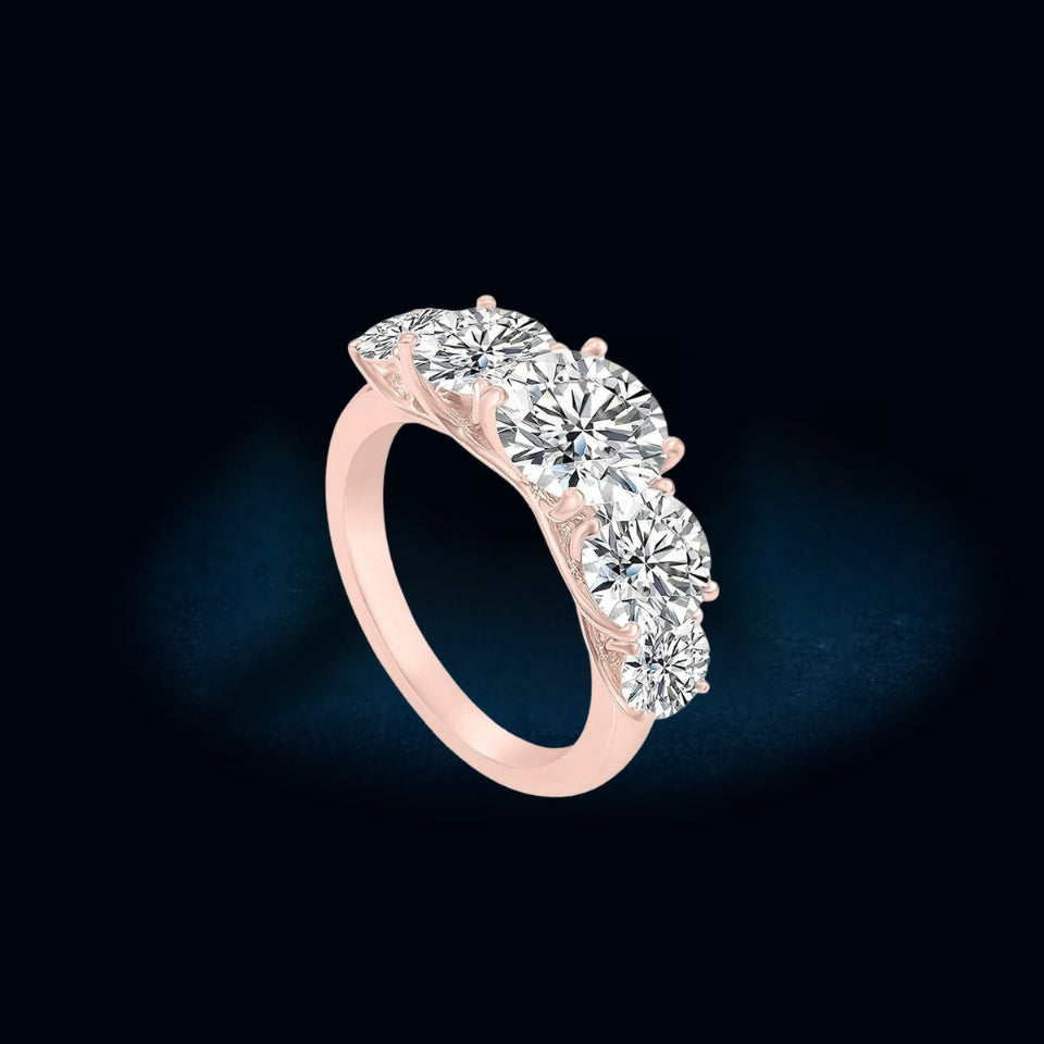Round Moissanite Five Stone Engagement Ring