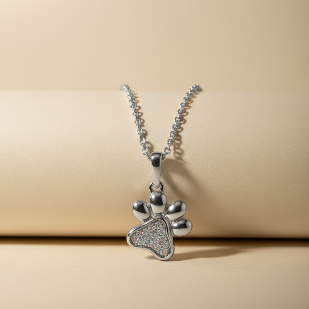 Tilted Paw Print Pendant Necklace