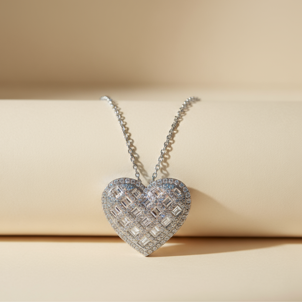 Basket Weave Heart Pendant Necklace