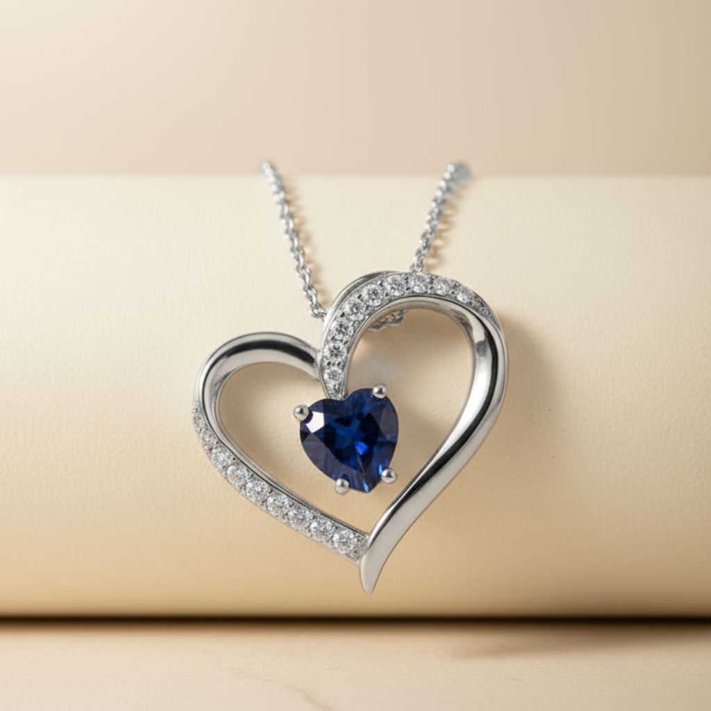 Sapphire Heart Pendant Necklace