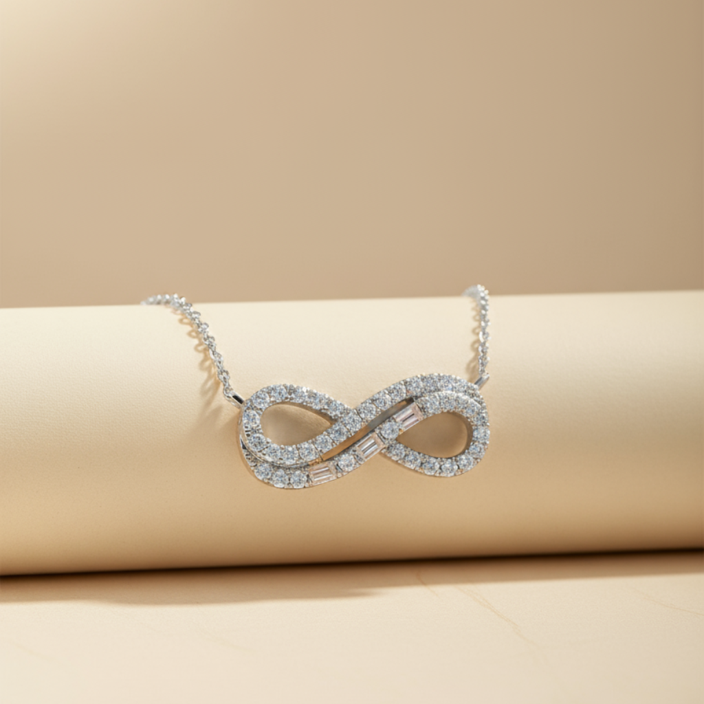 Moissanite Double Row Infinity Pendant Necklace