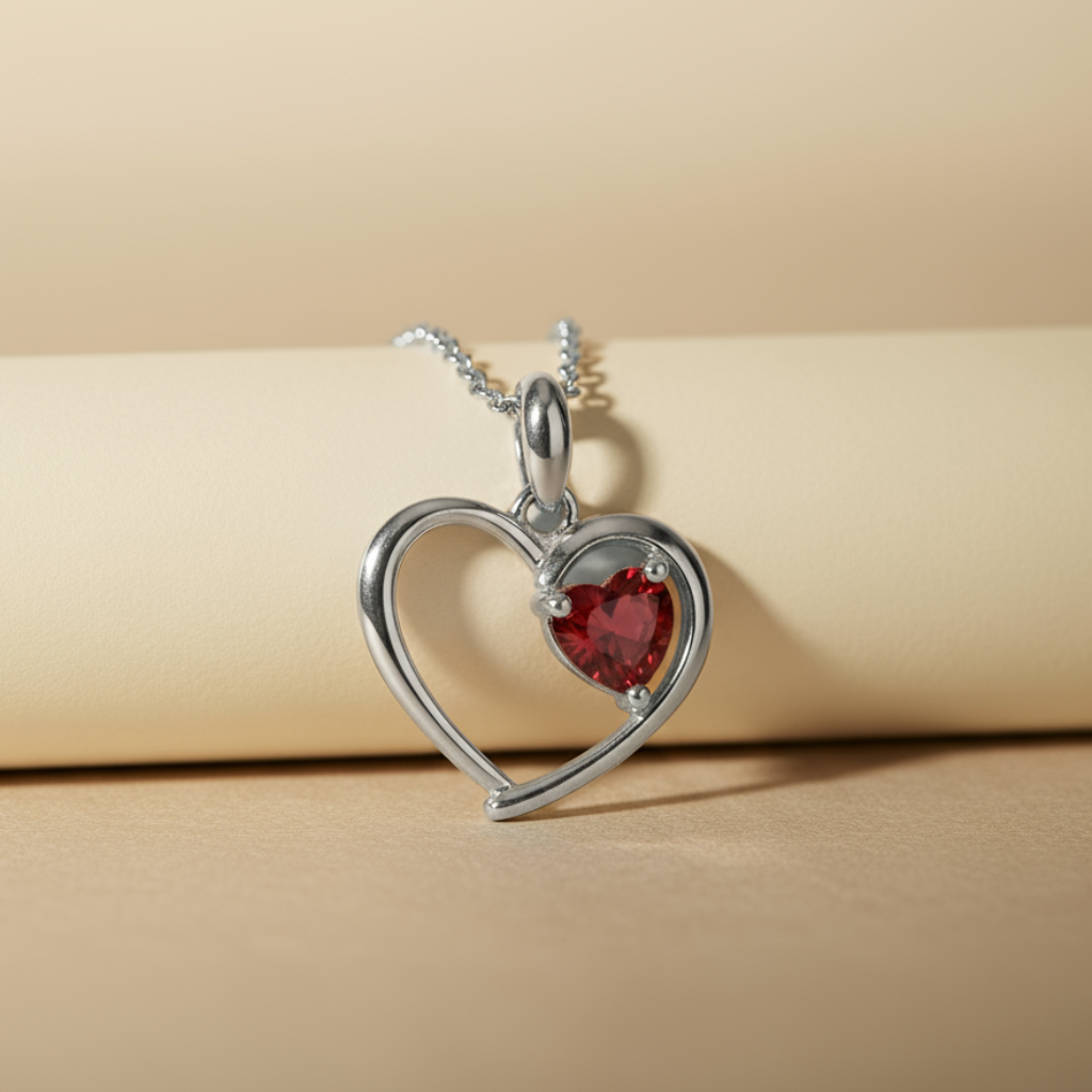 Ruby Gemstone Birthstone Heart Pendant Necklace
