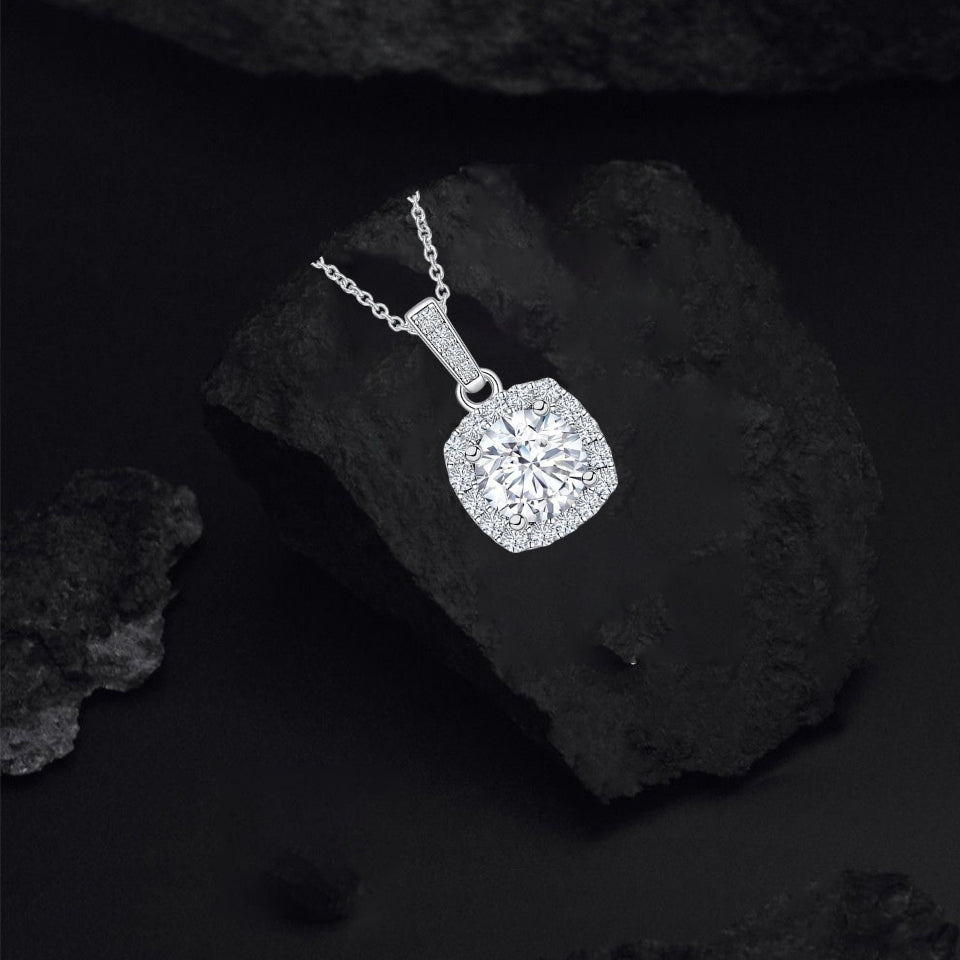 Square Halo Pendant Necklace