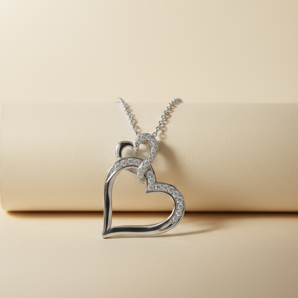 Interlinked Double Heart Pendant Necklace