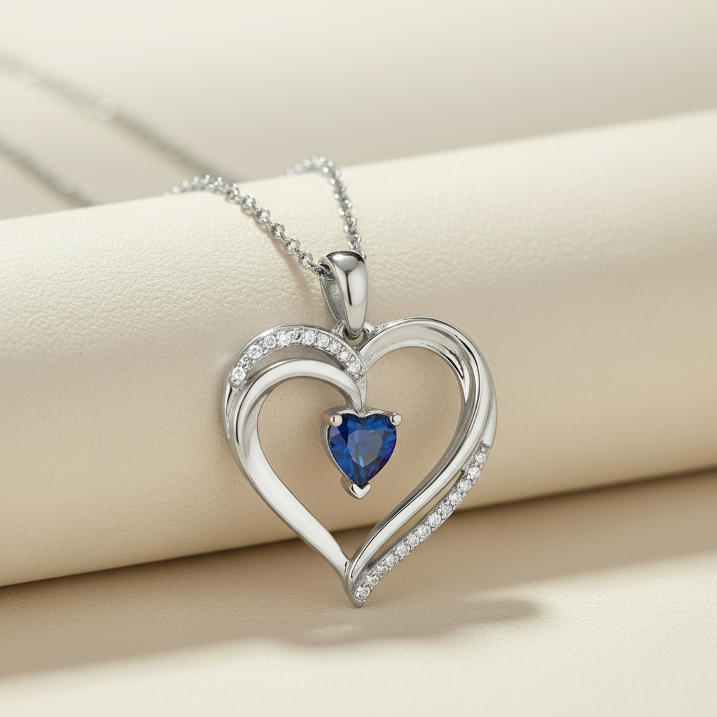 Blue Sapphire Heart Pendant Necklace