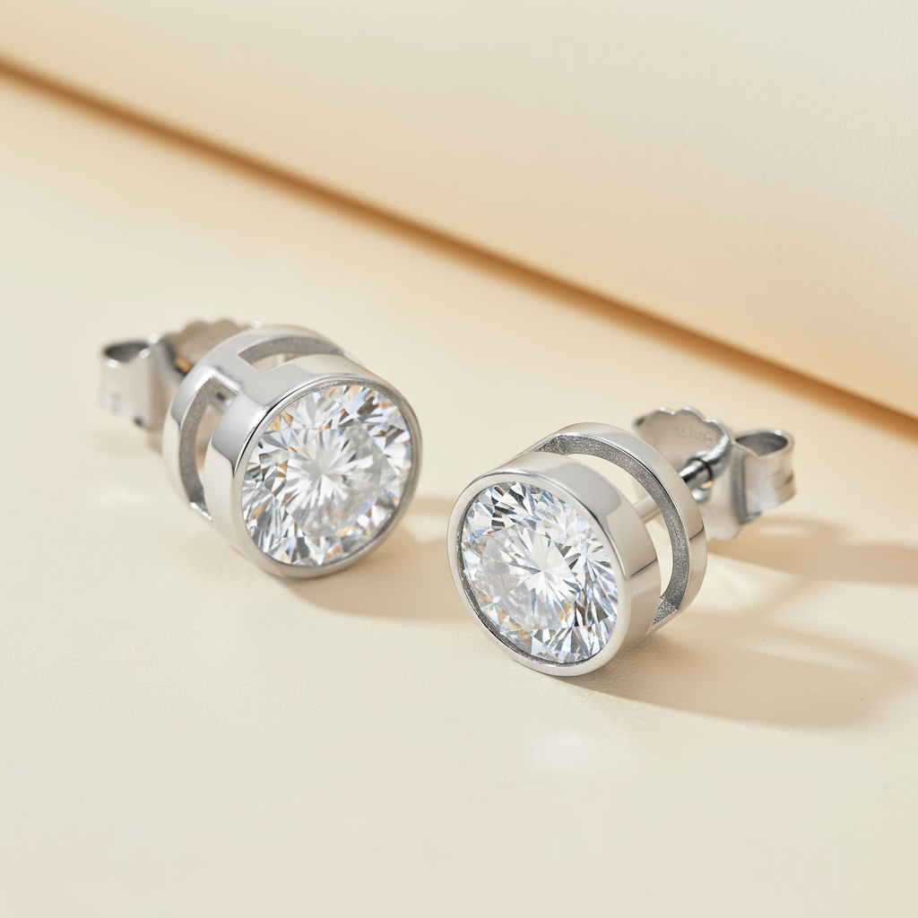 Classic Bezel Moissanite Diamond Stud