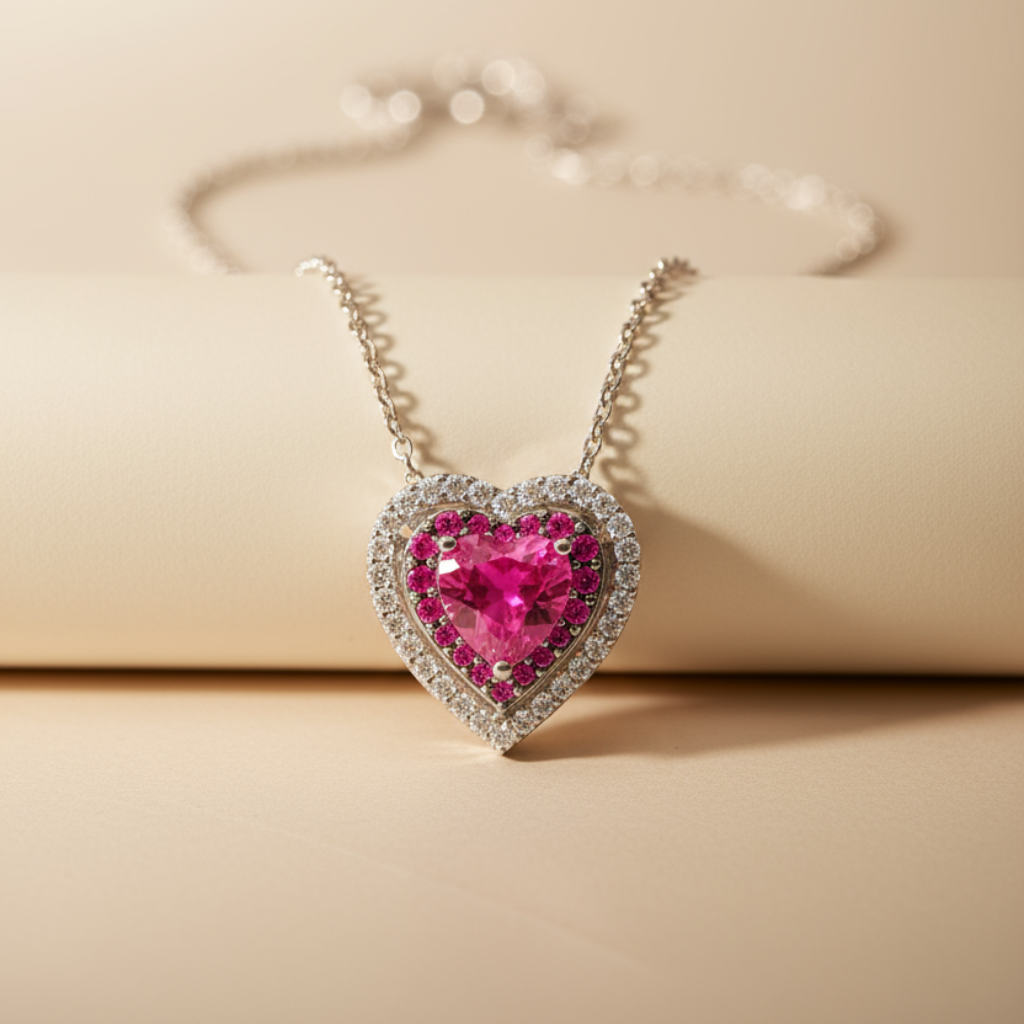 Ruby Double Heart Pendant Necklace