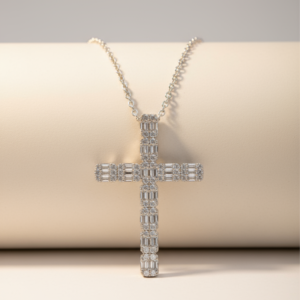 Emerald Cut Cross Pendant Necklace