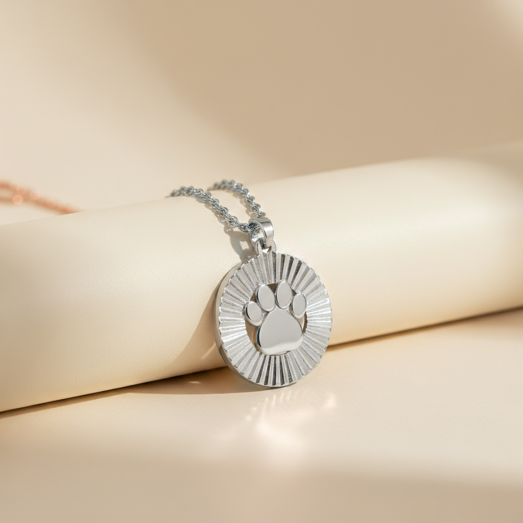 Paw Print Fluted Frame Pendant Necklace