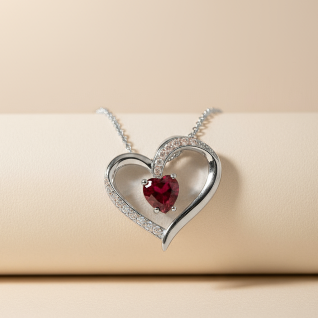 Pink Ruby Heart Pendant Necklace