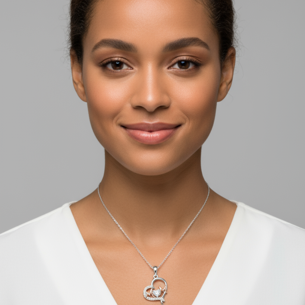Two Tone Mom Heart Pendant Necklace
