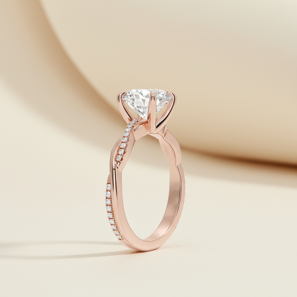 Emerald Twisted Moissanite Diamond Ring