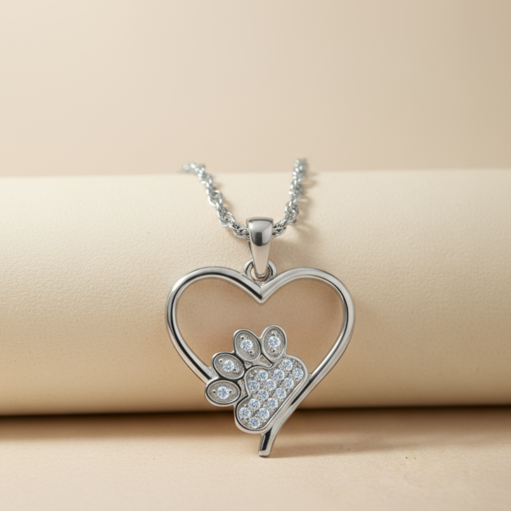 Paw Print Heart Love Pendant Necklace