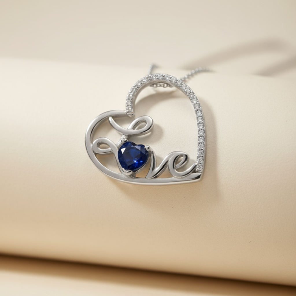 Blue Sapphire Love Heart Pendant Necklace