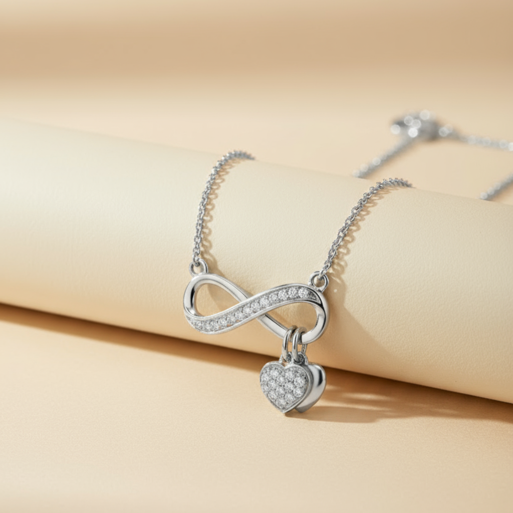 Infinity Double Heart Dangle Pendant Necklace