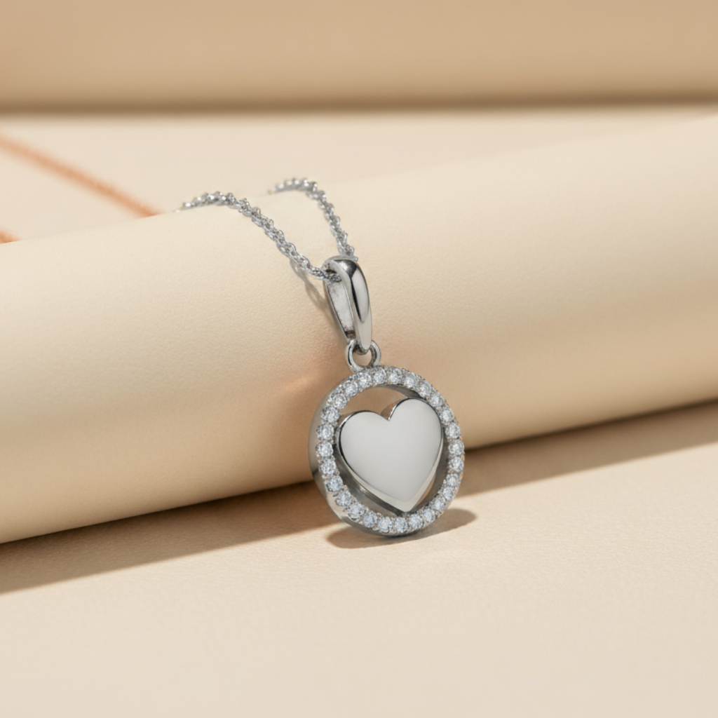 Open Circle Love Heart Pendant Necklace