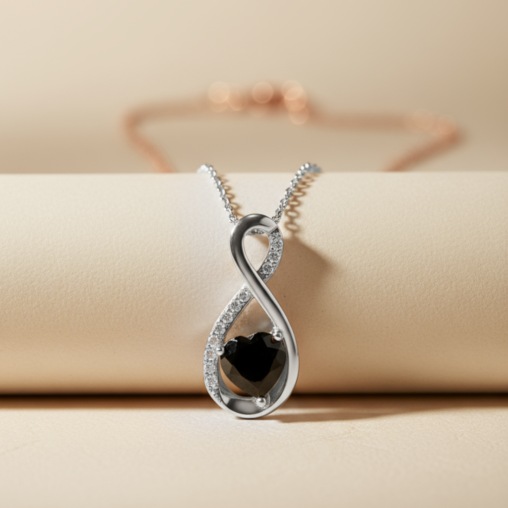 Heart Shape Black Infinity Pendant Necklace