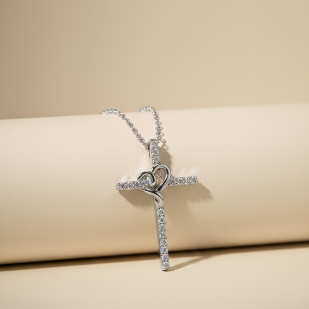 Fancy Heart Cross Pendant Necklace