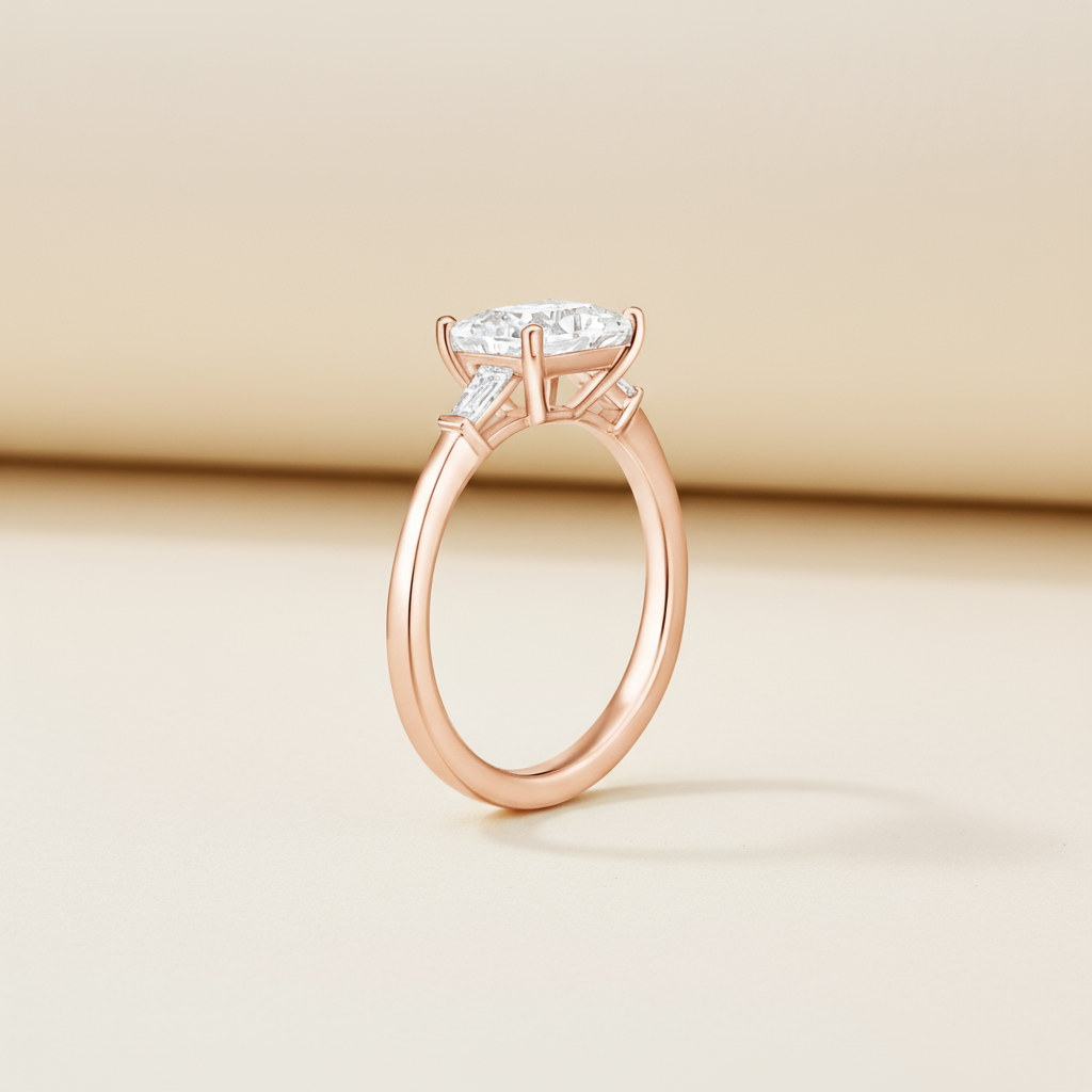 Oval Three Stone Moissanite Diamond Ring