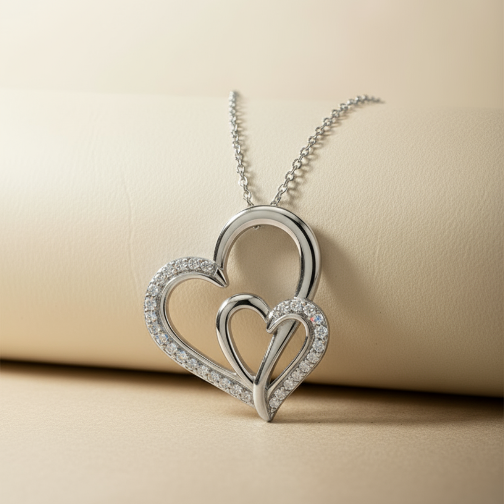 Interlocking Love Double Heart Pendant Necklace