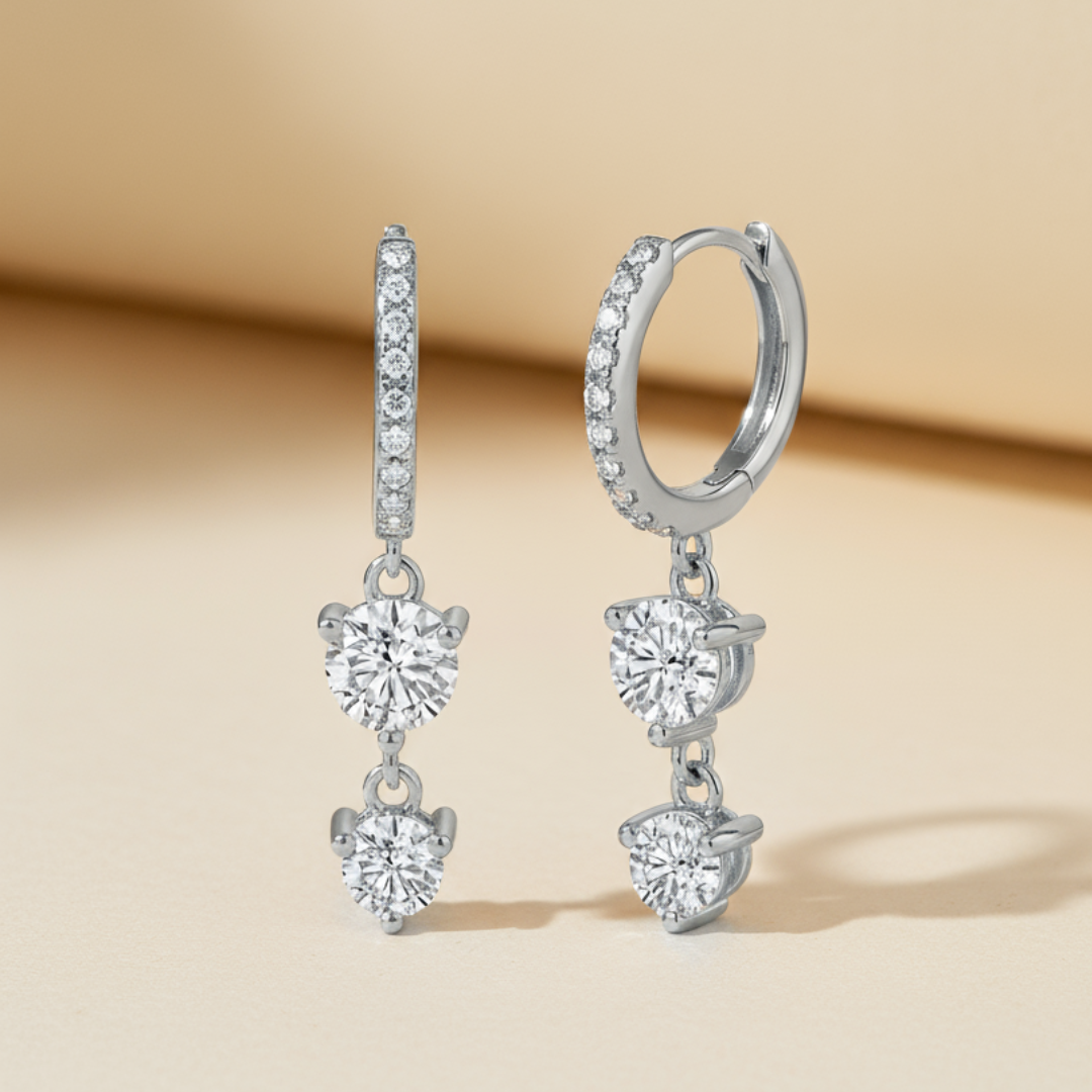Moissanite Diamond Drop Hinged Earrings