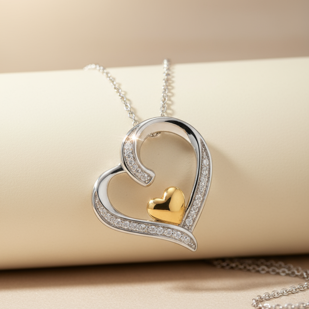 Two Tone Heart Pendant Necklace