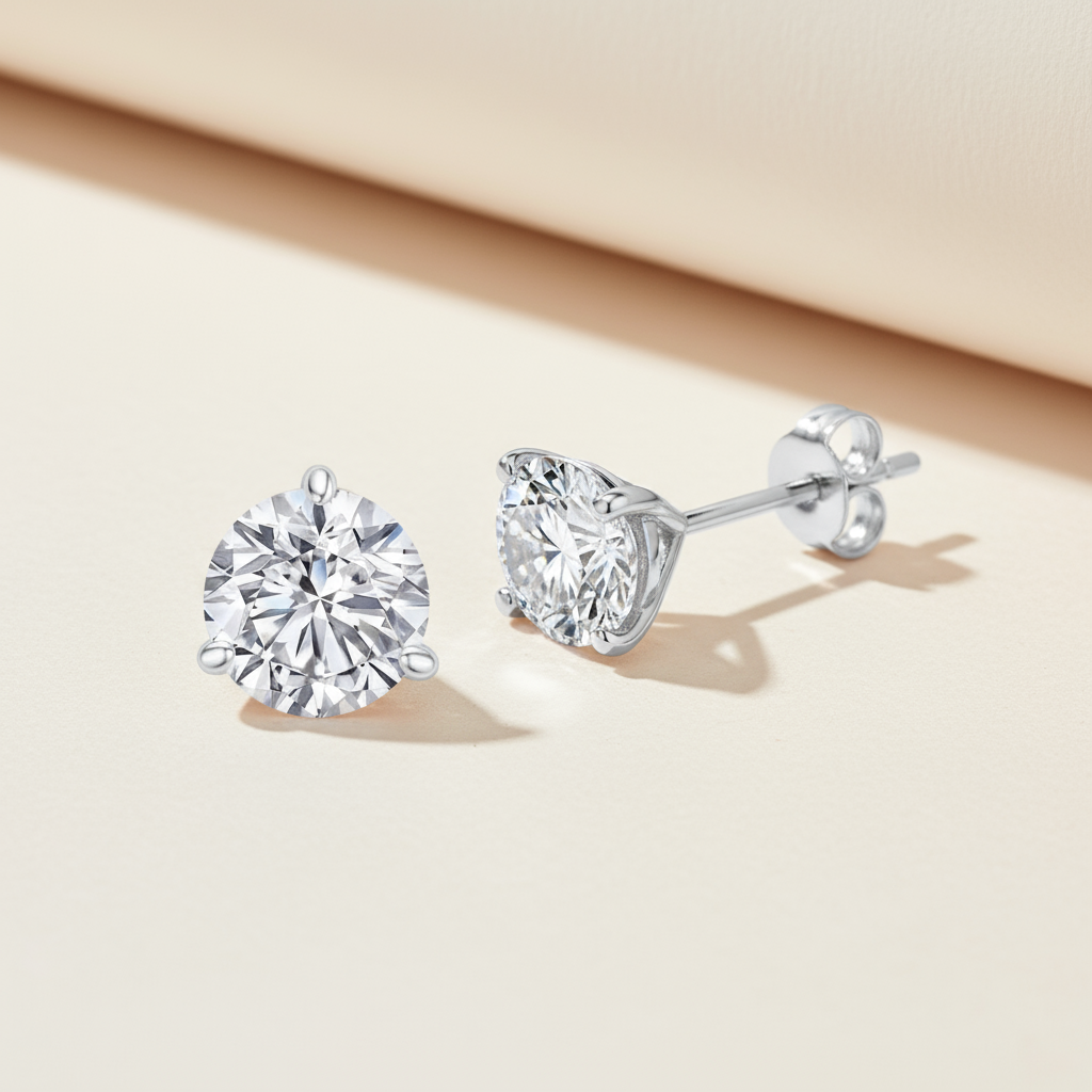 Round Cut Moissanite Diamond Classic Stud