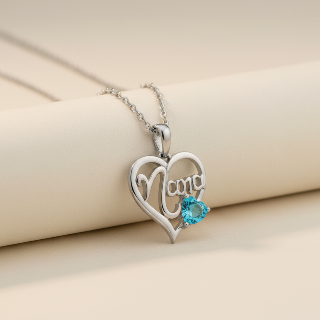 Blue Topaz Nana Love Heart Pendant Necklace