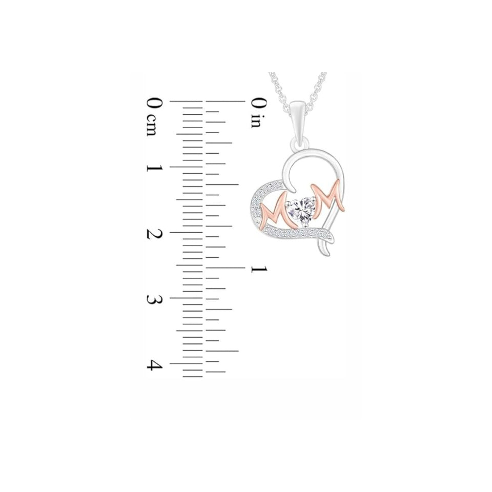 Two Tone Mom Heart Pendant Necklace