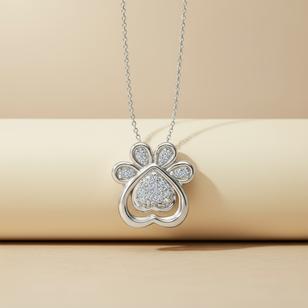 Dog Paw Print Heart Three-in-One Pendant Necklace