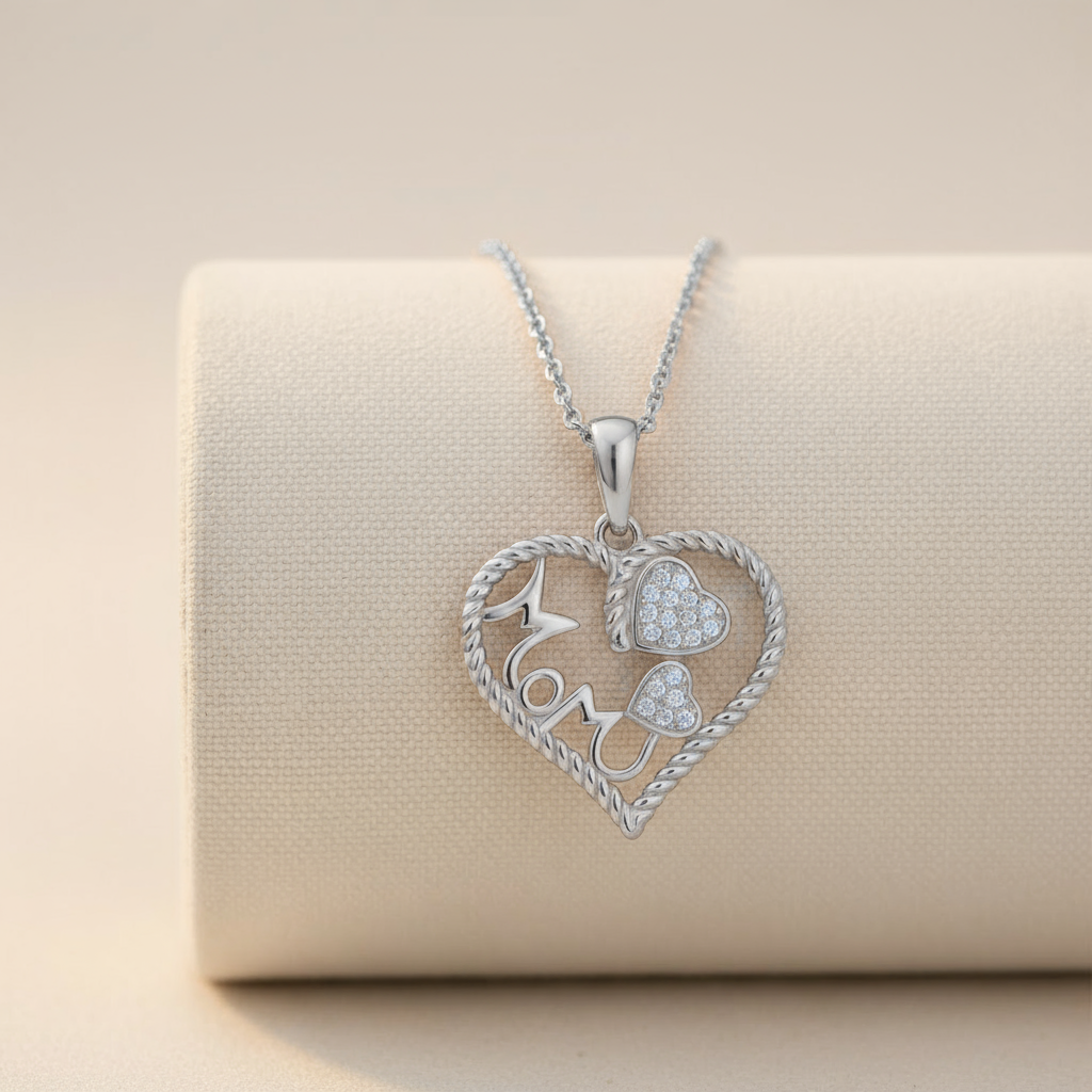 Triple Heart Mom Pendant Necklace