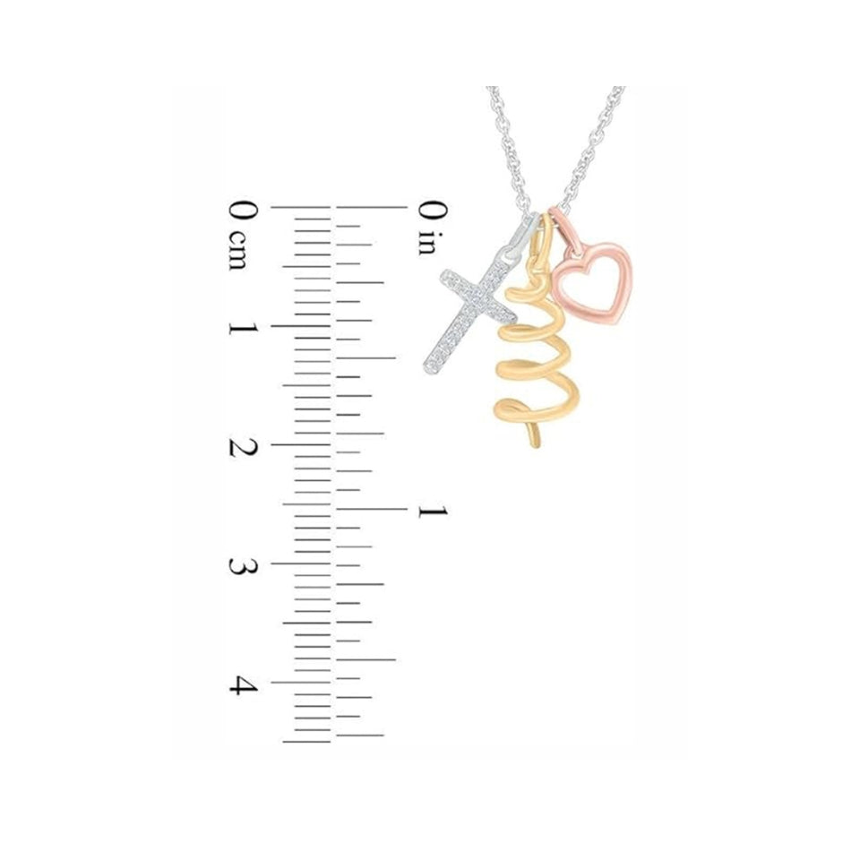 Cross, Tree and Heart Outline Charms Pendant Necklace