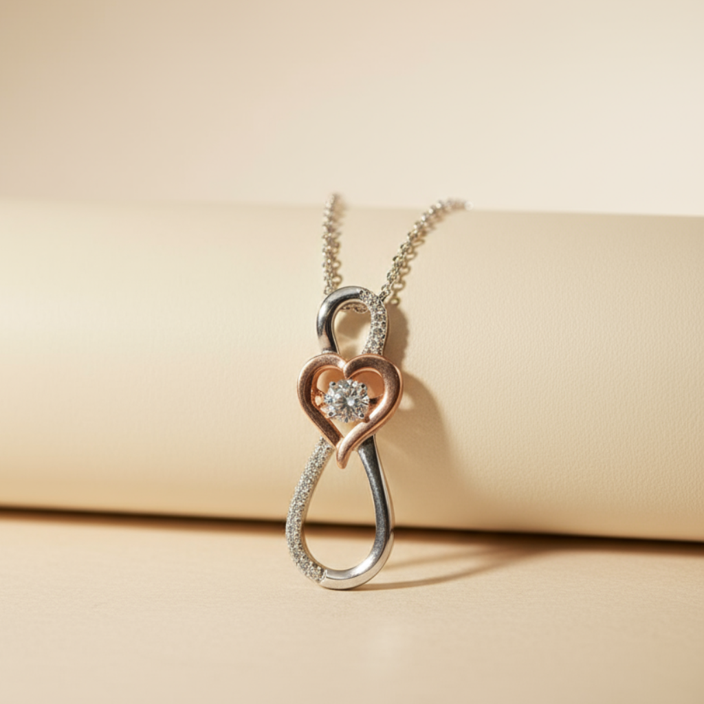 Two Tone Infinity Heart Pendant Necklace