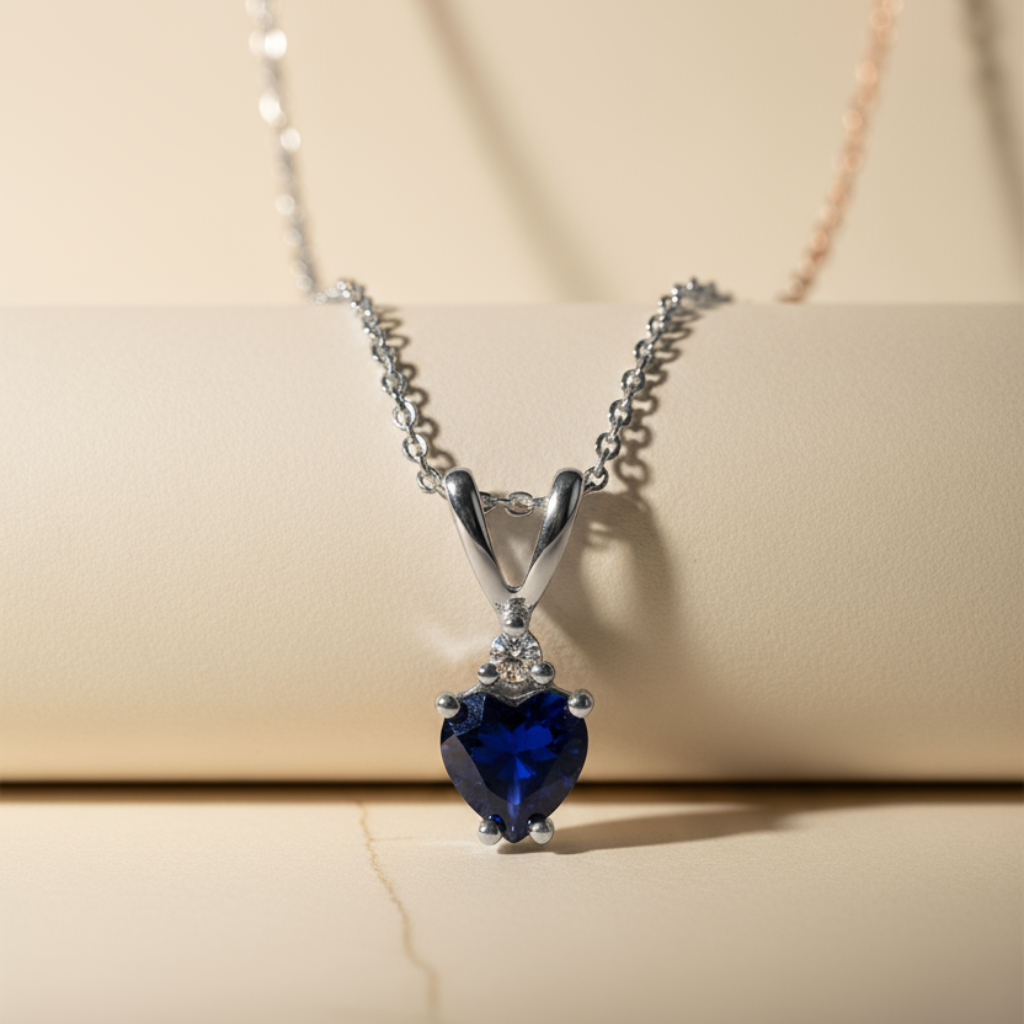 Blue Sapphire Looping Heart Pendant Necklace
