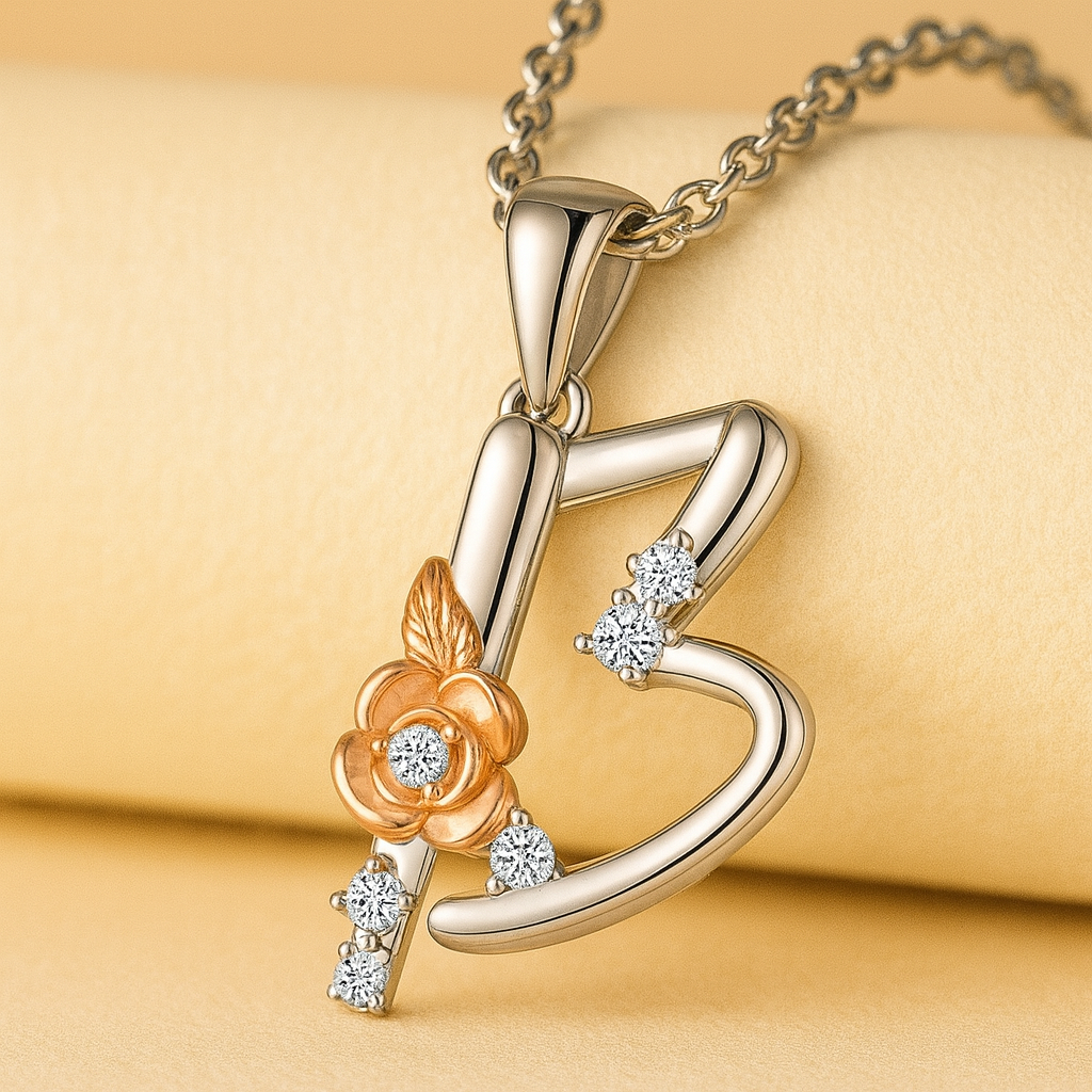 Alphabet Rose Pendant Necklace