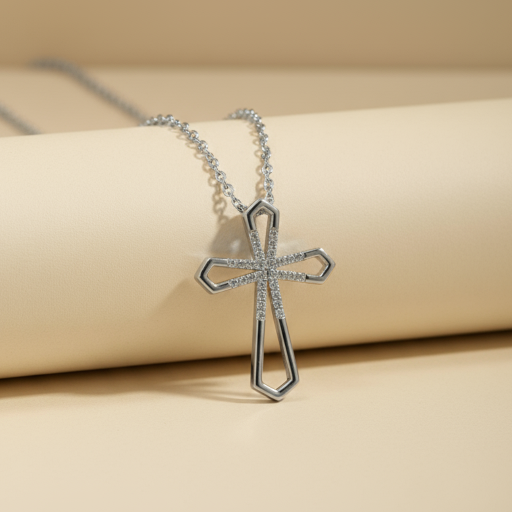 Accent Open Cross Pendant Necklace